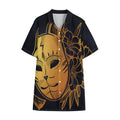 Japanese Fox Mask Print Cotton Hawaiian Shirt