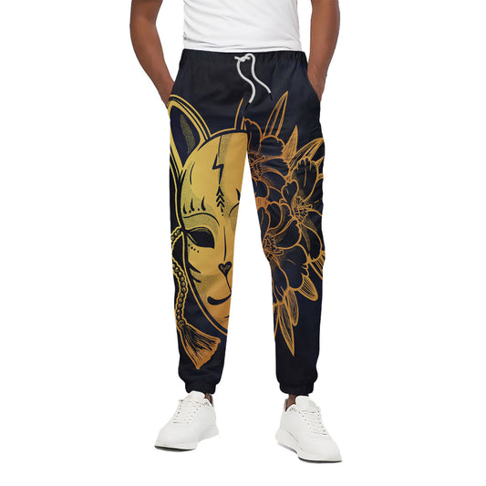 Japanese Fox Mask Print Cotton Pants