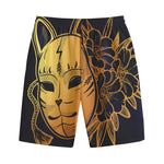 Japanese Fox Mask Print Cotton Shorts
