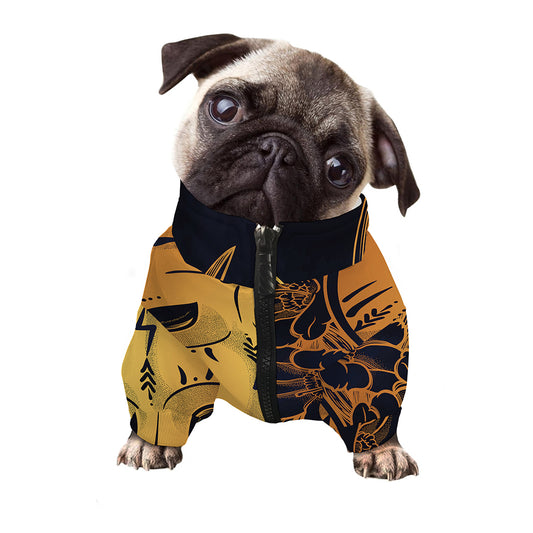 Japanese Fox Mask Print Dog Zip Up Jacket