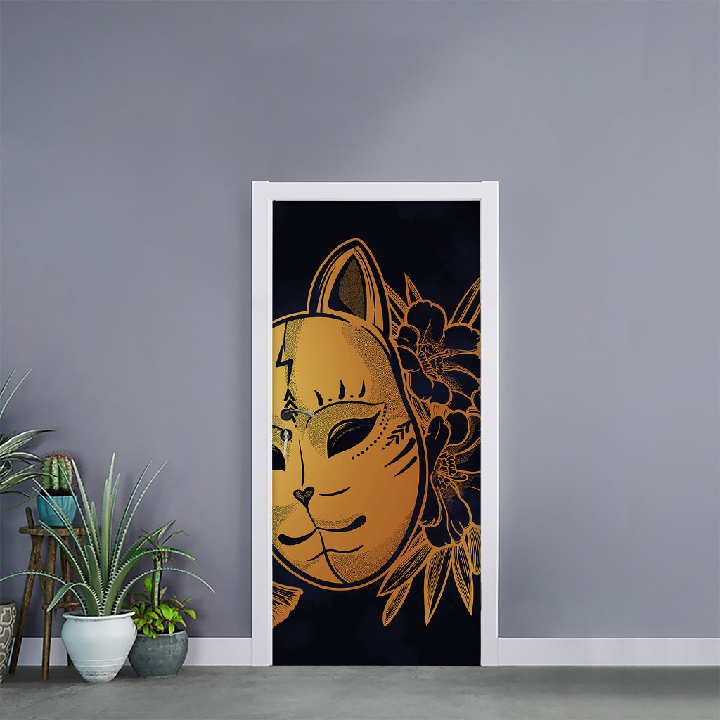 Japanese Fox Mask Print Door Sticker