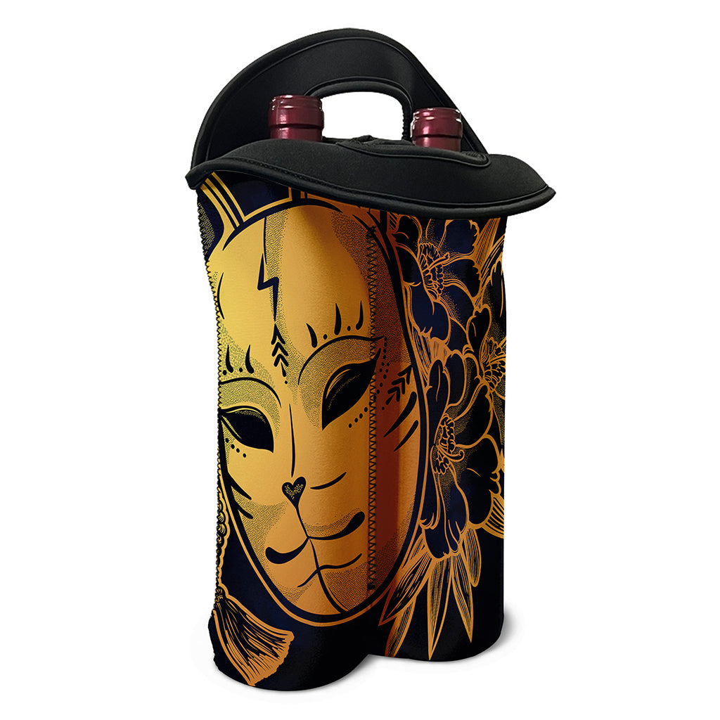 Japanese Fox Mask Print Double Neoprene Wine Tote