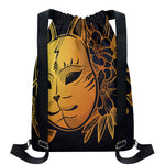 Japanese Fox Mask Print Drawstring Backpack