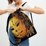 Japanese Fox Mask Print Drawstring Backpack
