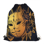 Japanese Fox Mask Print Drawstring Bag