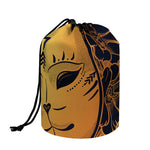 Japanese Fox Mask Print Drawstring Makeup Bag