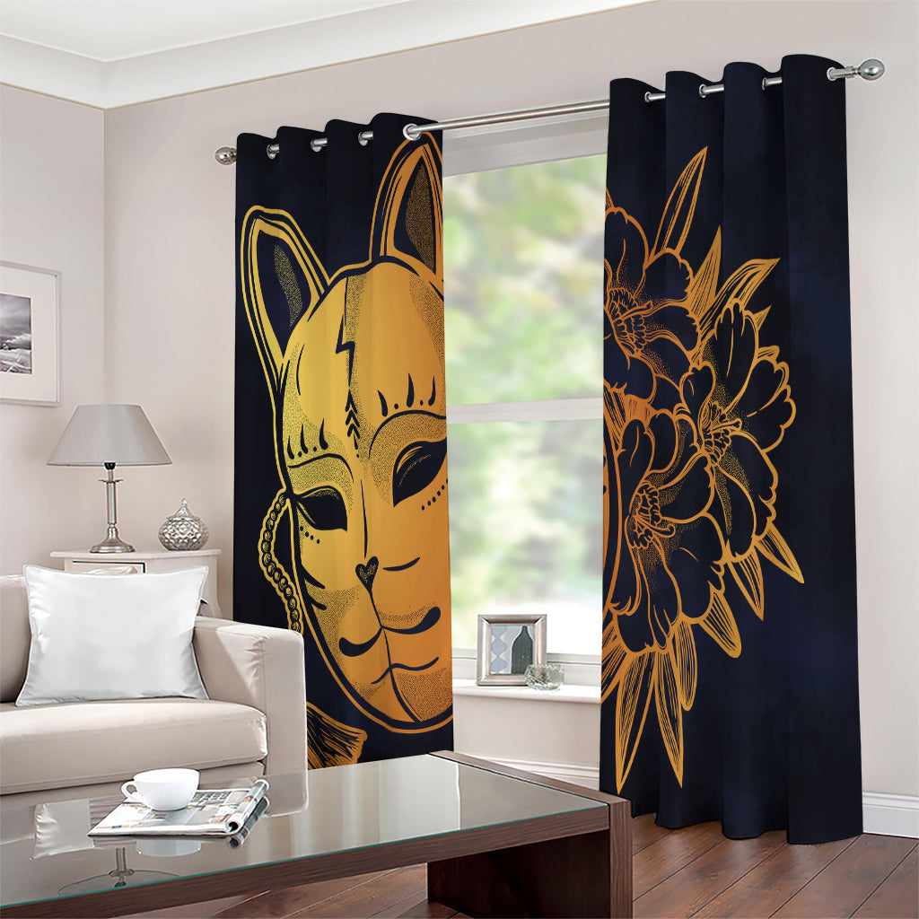 Japanese Fox Mask Print Extra Wide Grommet Curtains