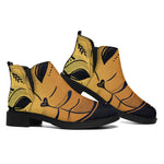 Japanese Fox Mask Print Flat Ankle Boots