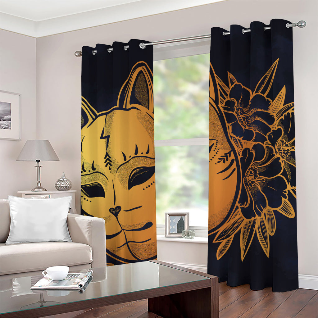 Japanese Fox Mask Print Grommet Curtains