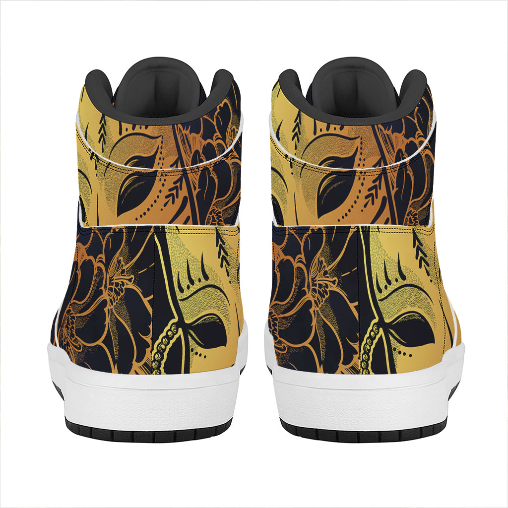 Japanese Fox Mask Print High Top Leather Sneakers