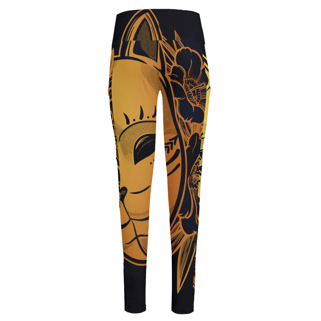 Japanese Fox Mask Print High-Waisted Pocket Leggings