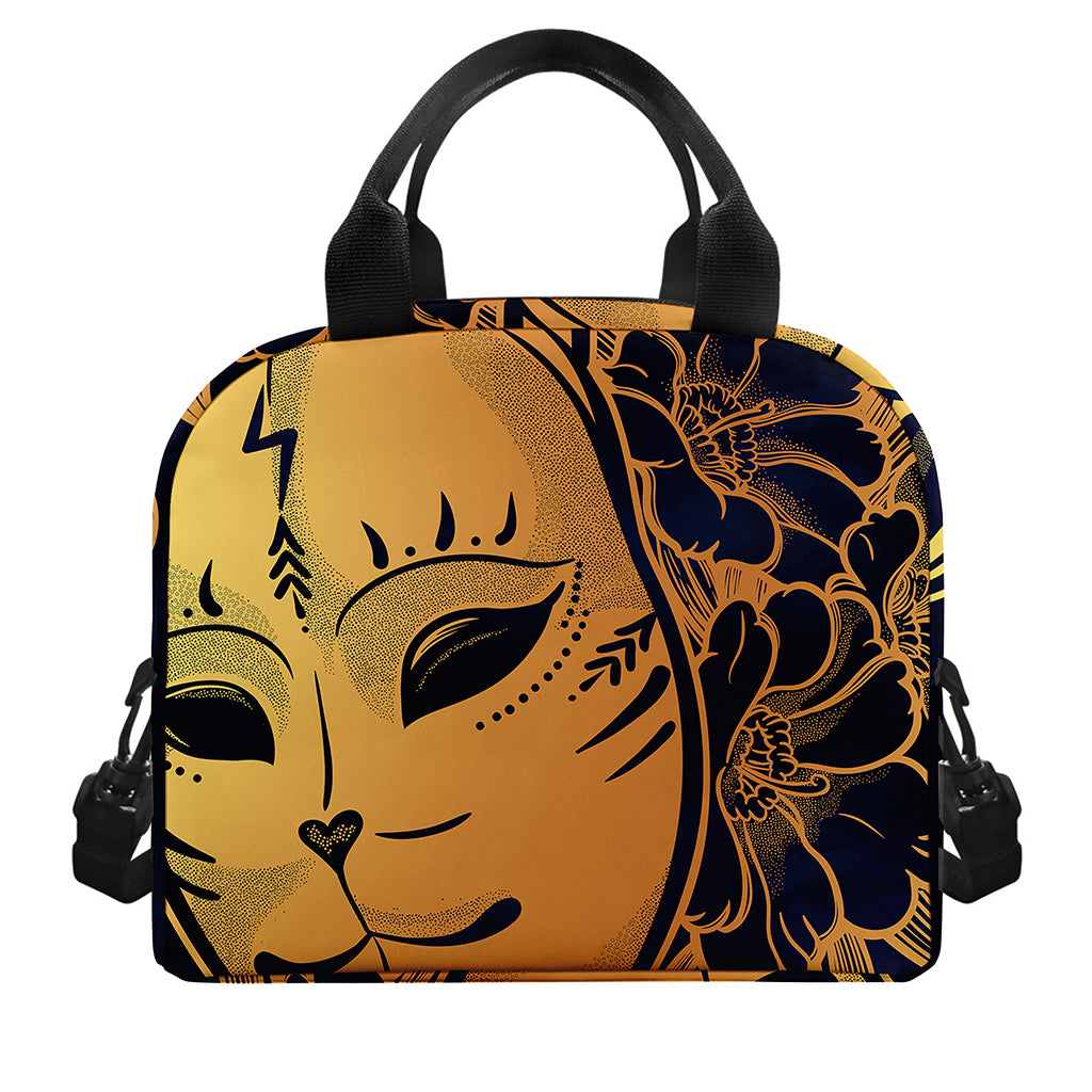 Japanese Fox Mask Print Insulated Lunch Bag