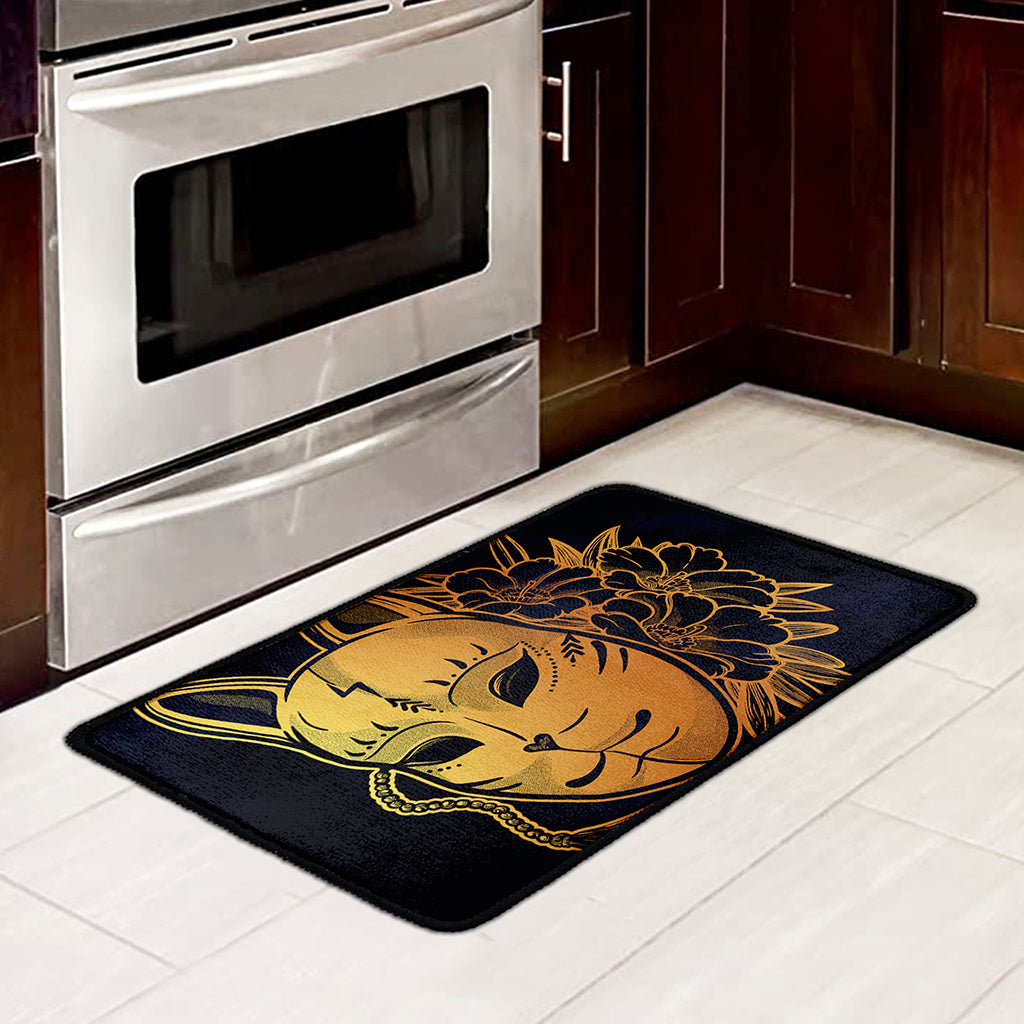 Japanese Fox Mask Print Kitchen Mat