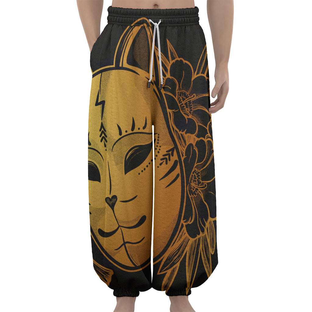 Japanese Fox Mask Print Lantern Pants