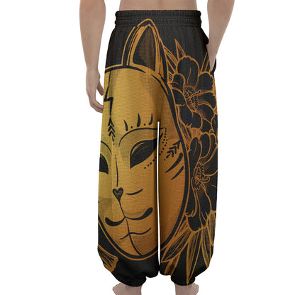 Japanese Fox Mask Print Lantern Pants