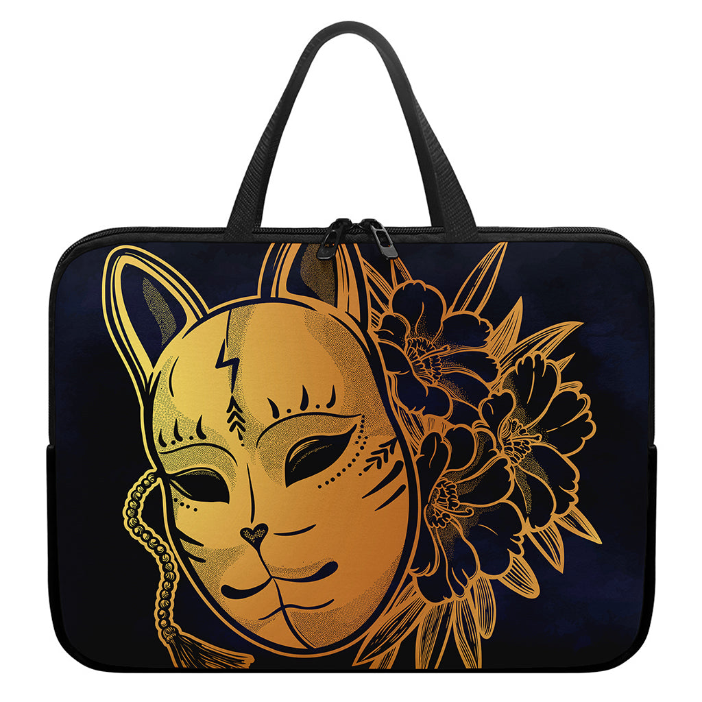 Japanese Fox Mask Print Laptop Sleeve With Handle