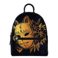 Japanese Fox Mask Print Leather Backpack
