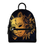 Japanese Fox Mask Print Leather Backpack