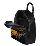 Japanese Fox Mask Print Leather Backpack