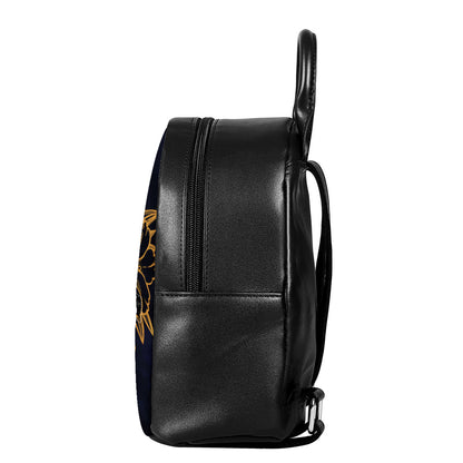 Japanese Fox Mask Print Leather Backpack