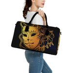 Japanese Fox Mask Print Leather Duffle Bag