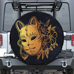 Japanese Fox Mask Print Leather Spare Tire Cover