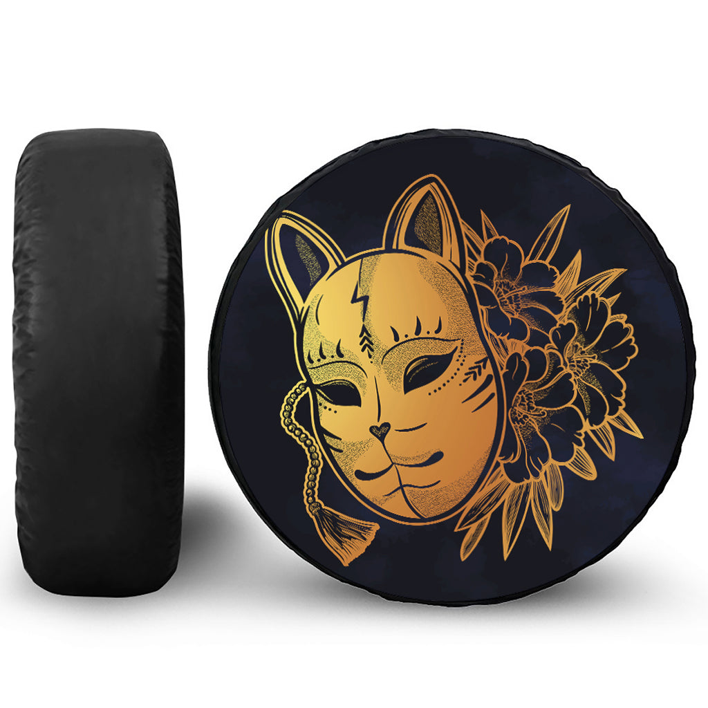 Japanese Fox Mask Print Leather Spare Tire Cover