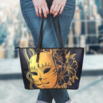 Japanese Fox Mask Print Leather Tote Bag