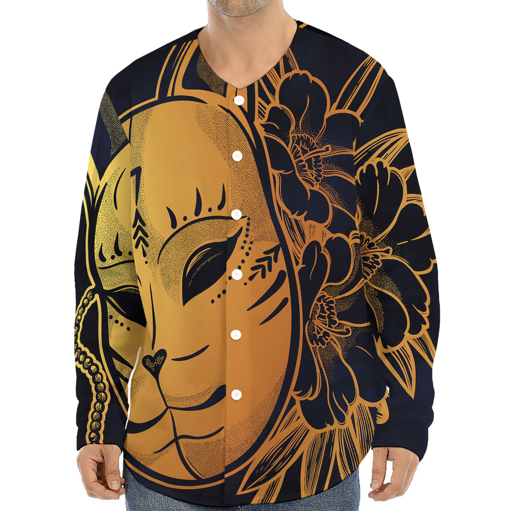 Japanese Fox Mask Print Long Sleeve Baseball Jersey