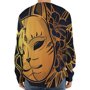 Japanese Fox Mask Print Long Sleeve Baseball Jersey