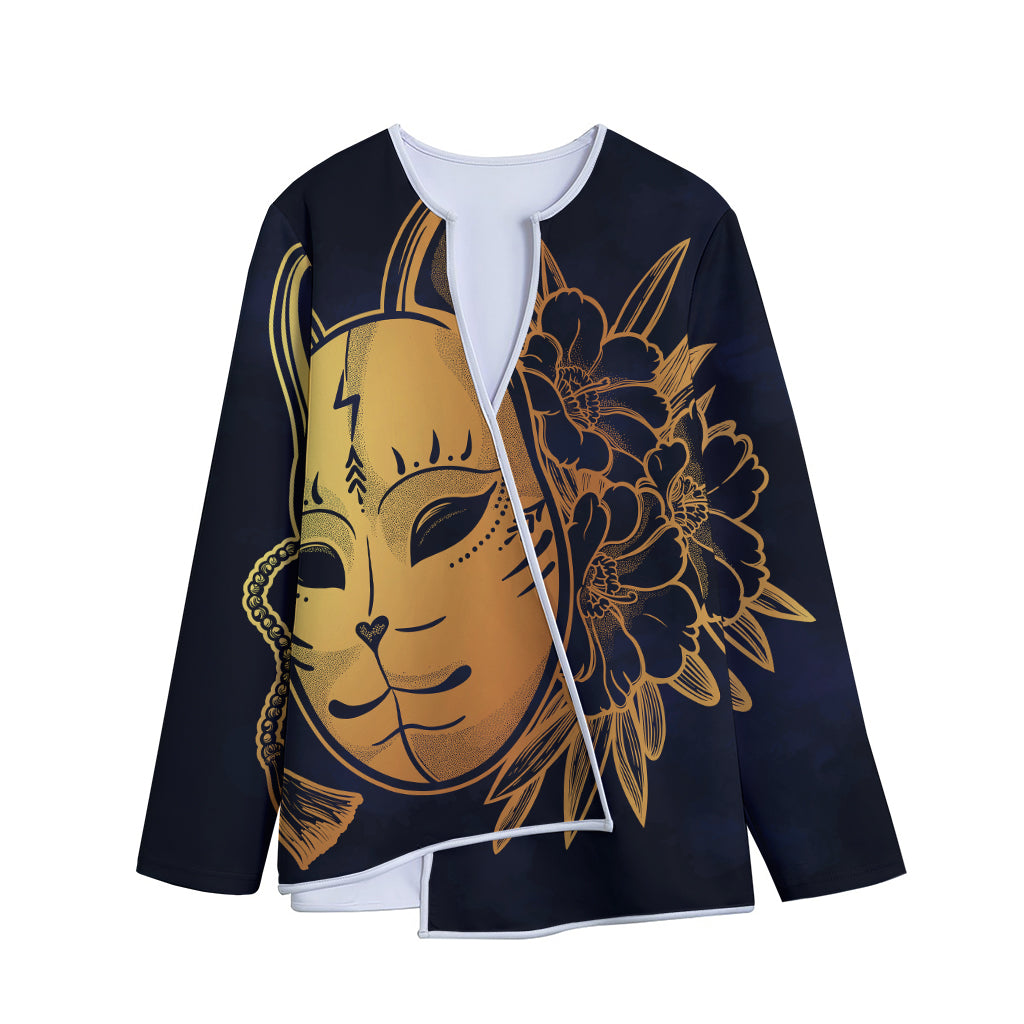 Japanese Fox Mask Print Long Sleeve Short Coat