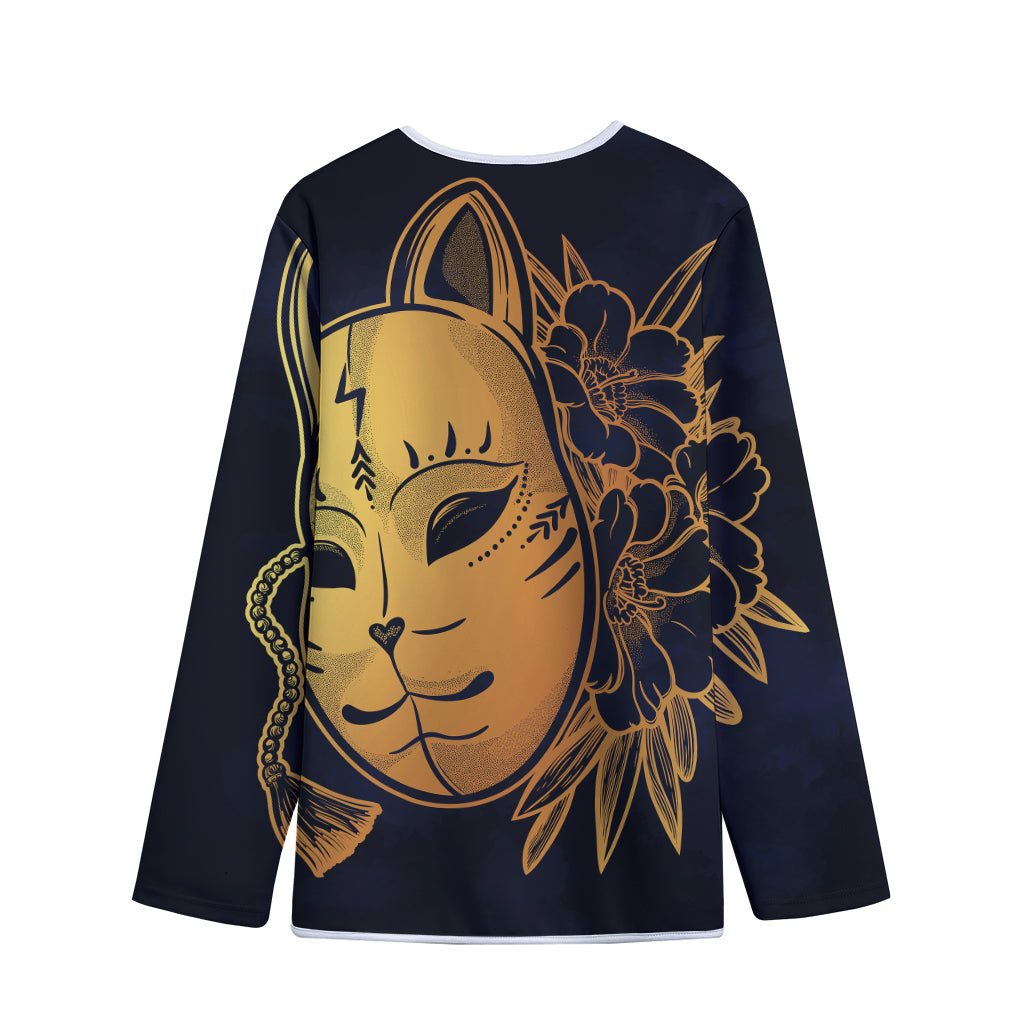 Japanese Fox Mask Print Long Sleeve Short Coat