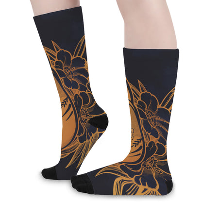 Japanese Fox Mask Print Long Socks