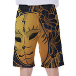 Japanese Fox Mask Print Men's Beach Shorts