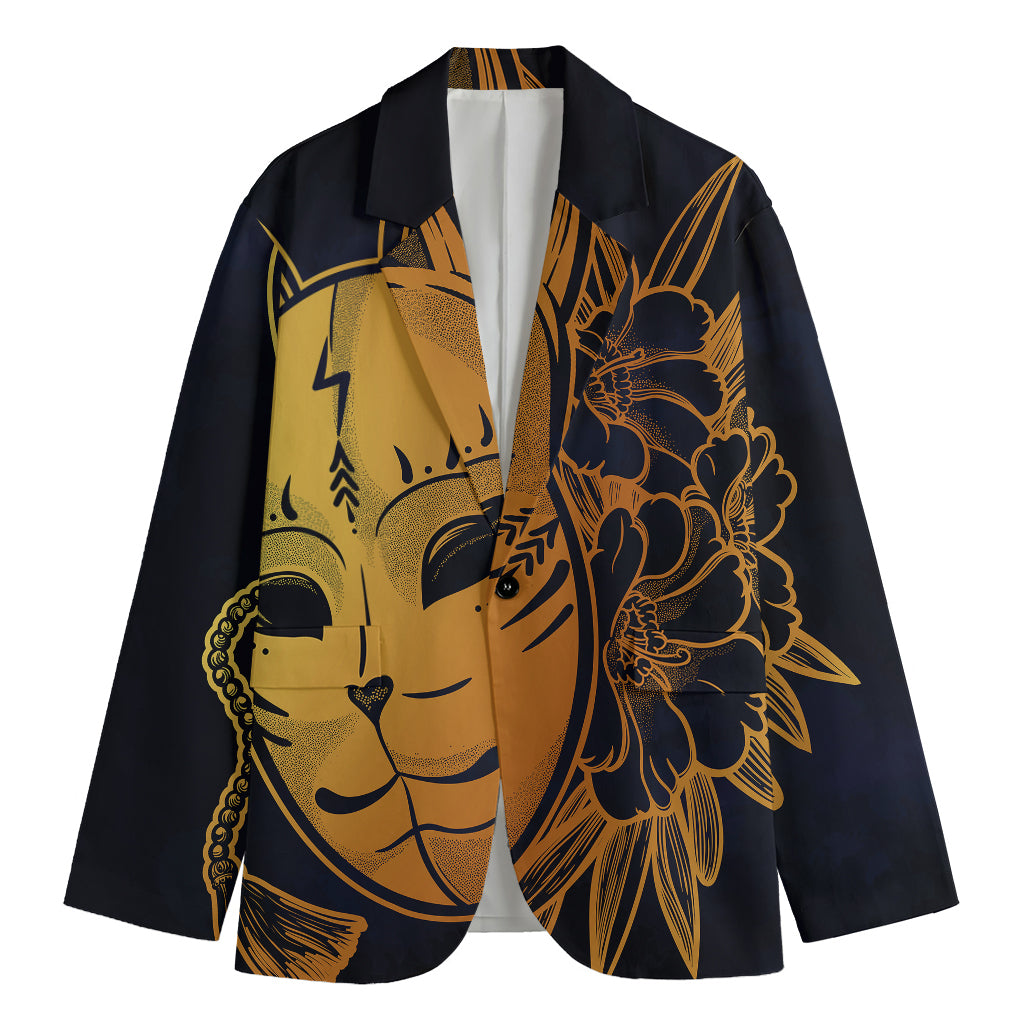 Japanese Fox Mask Print Men's Blazer