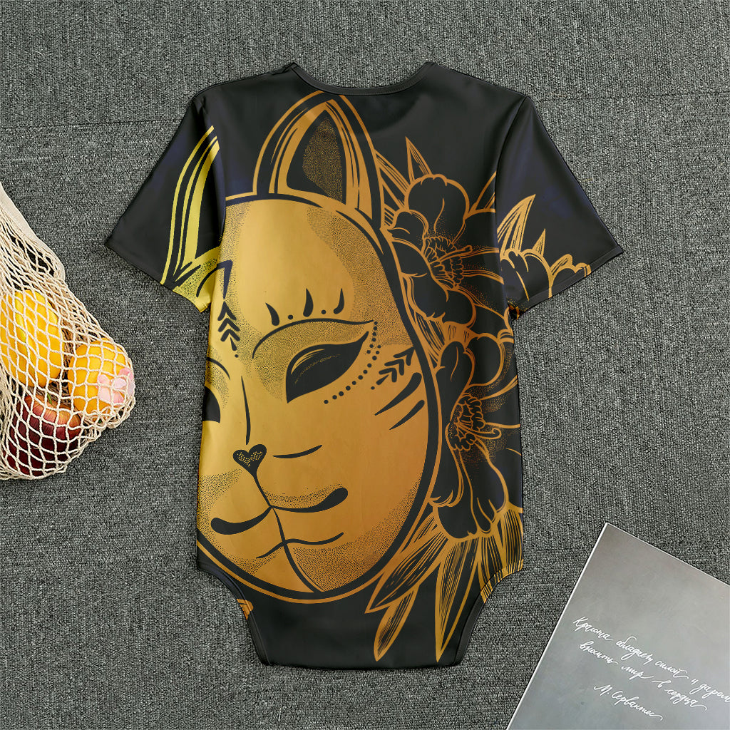 Japanese Fox Mask Print Men's Bodysuit