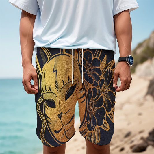 Japanese Fox Mask Print Men's Cargo Shorts
