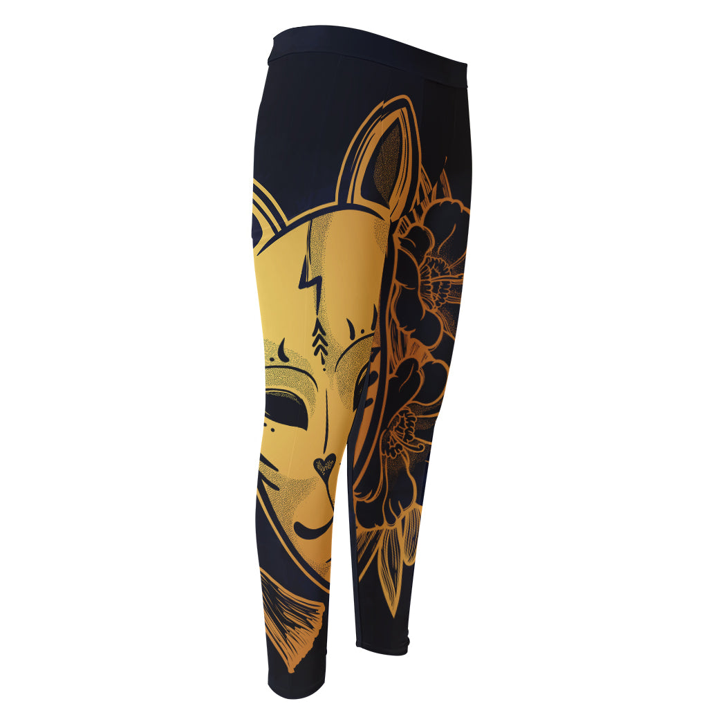 Japanese Fox Mask Print Men's Compression Pants