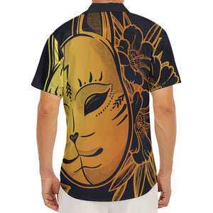 Japanese Fox Mask Print Men's Deep V-Neck Shirt