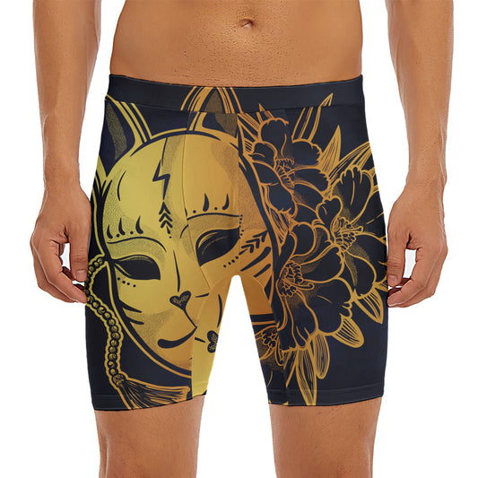 Japanese Fox Mask Print Men's Long Boxer Briefs