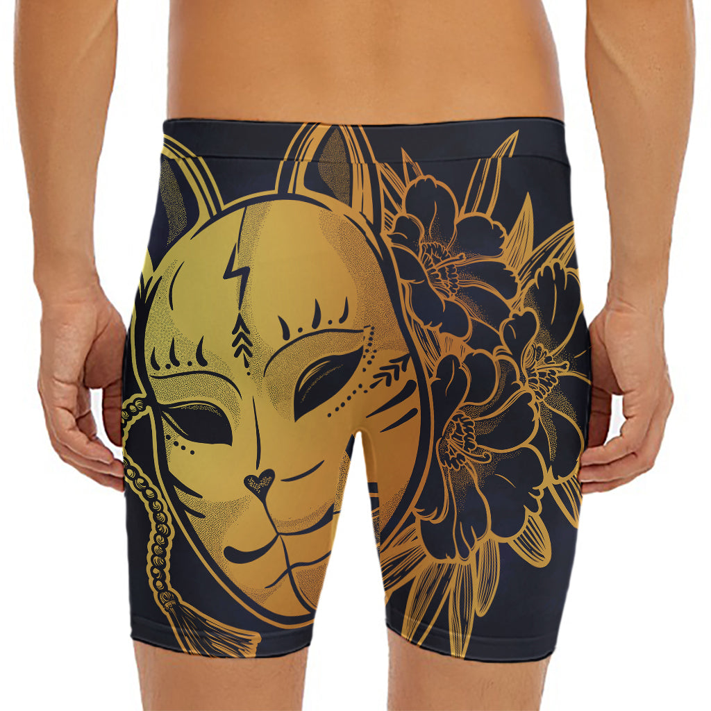 Japanese Fox Mask Print Men's Long Boxer Briefs