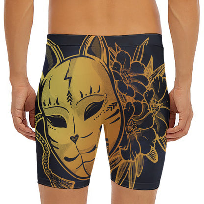 Japanese Fox Mask Print Men's Long Boxer Briefs