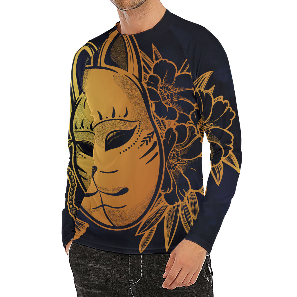 Japanese Fox Mask Print Men's Long Sleeve Rash Guard