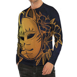Japanese Fox Mask Print Men's Long Sleeve Rash Guard