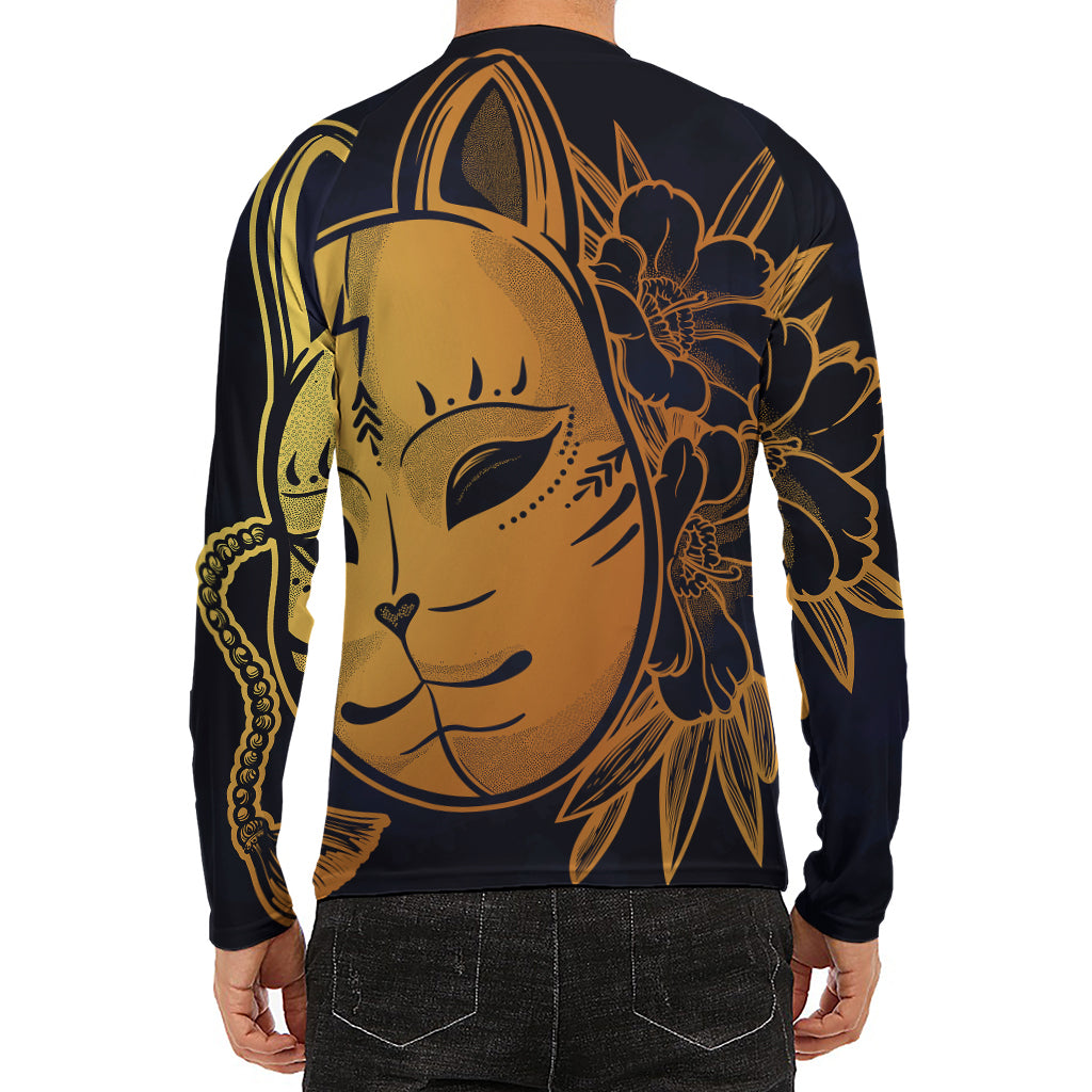 Japanese Fox Mask Print Men's Long Sleeve Rash Guard