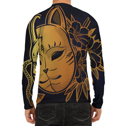 Japanese Fox Mask Print Men's Long Sleeve Rash Guard