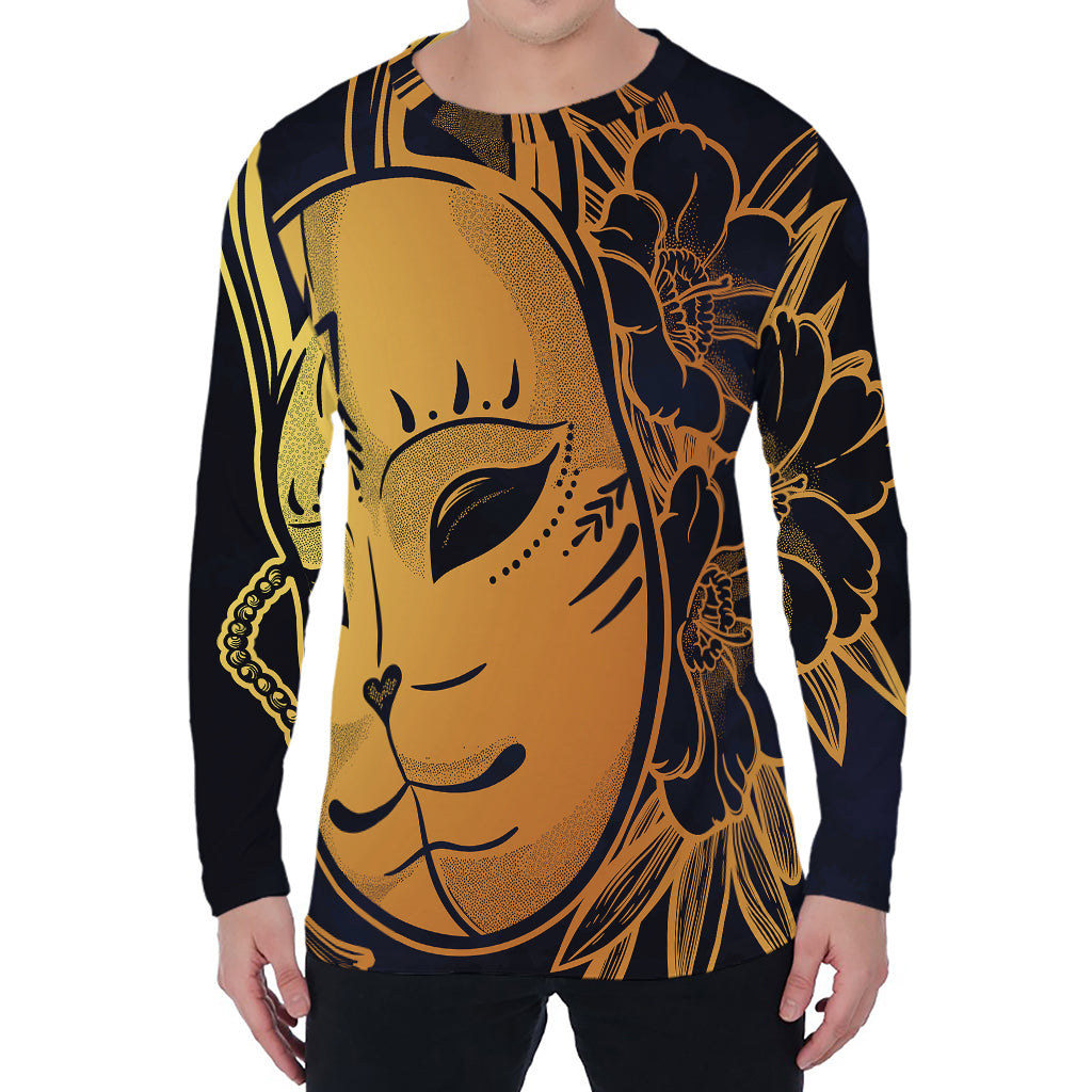 Japanese Fox Mask Print Men's Long Sleeve T-Shirt