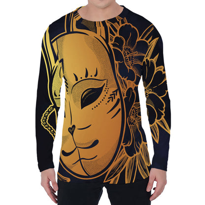 Japanese Fox Mask Print Men's Long Sleeve T-Shirt