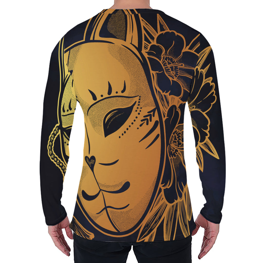 Japanese Fox Mask Print Men's Long Sleeve T-Shirt