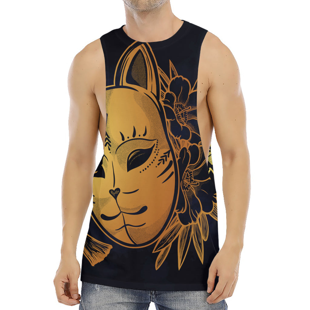 Japanese Fox Mask Print Men's Muscle Tank Top